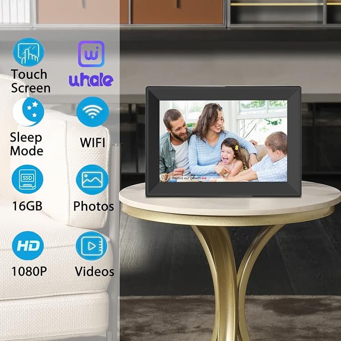 Digital Picture Frames 10.1Inch WiFi Smart Picture Frames 1280 * 800 HD IPS Touch Screen Photo Frame Use “Uhale”APP Instant Sharing of Photos/Videos to Digital Photo Frame-Best Gift