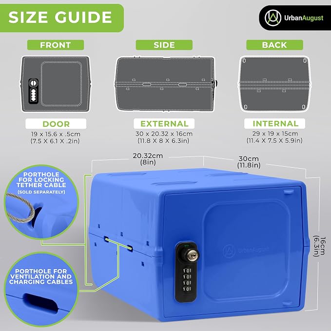 Urban August Dual Combination & Keyed Lockbox - Lockable Box for Everyday Use - Multi-Purpose lock for Home & Office Safety - Made of Industrial-Grade Plastic - One Size (Blue)