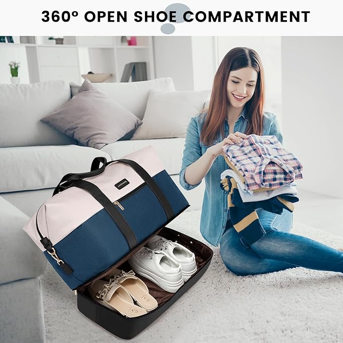 LOVEVOOK Weekender Bag for Women, Large Duffle Bag for Travel with 2 Packing Cubes, Carry on Overnight Bag with Shoe Compartment, Mom Hospital Bags for Labor and Delivery