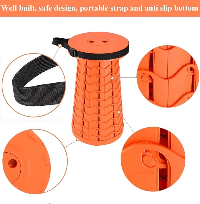 Fishboy Upgraded Collapsible Stool, 400lbs Max Weight, Lightweight But Sturdy, Portable Retractable Folding Telescoping Foldable Camping Stool for Adults Outdoor Fishing Hiking BBQ