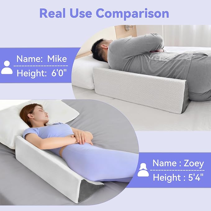 Vekkia Wedge Pillow for Side Sleeping, Ergonomic Back Support Pillow with High-Density Foam for Pregnancy Support, Back Pain, Preventing Bedsores, Surgery Recovery, Removable Cover, White/Gray