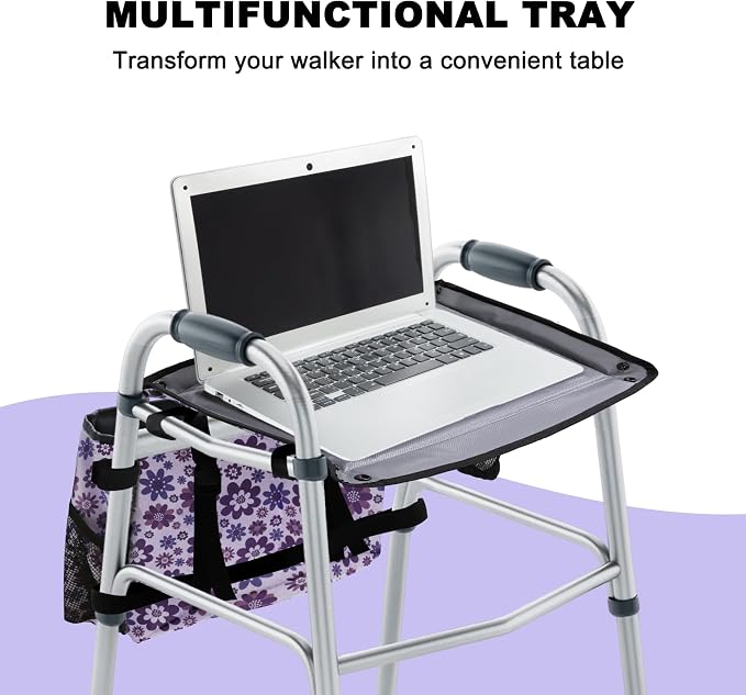 Walker Basket with Tray, Walker Tray for Folding Walker, Walker Accessories for Seniors, Non-Slip Surface, Universal Fit for Standard Walkers, Ideal for Meals, Drinks & Reading (Purple)