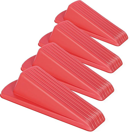 4 Pack Premium Rubber Door Stoppers Wedge, Door Stops for Carpet Heavy Duty Door, for Bottom of Door on Tile, Concrete, Carpet, Wooden Floor (Red)