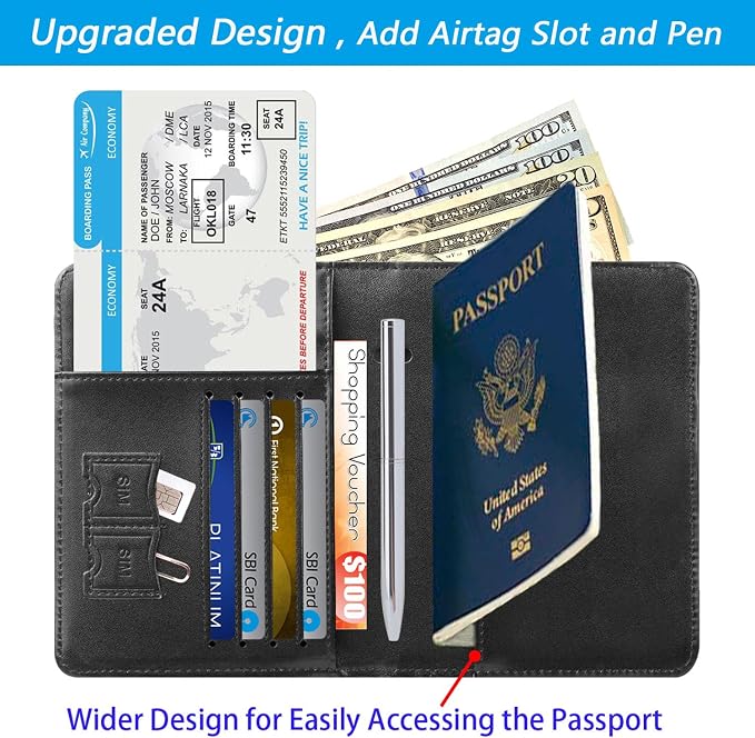 Airtag Passport Holder, Travel Essentials, Passport Cover, RFID Wallet | Passport Wallet, Travel Accessories, RFID Blocking, Synthetic Leather Card Case, International Must Haves, For Women Men