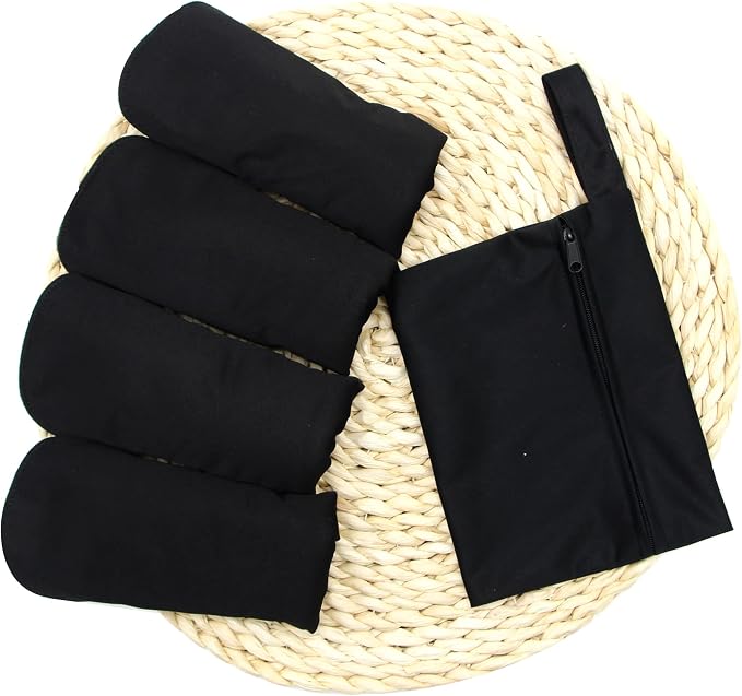 4 pcs Cloth Reusable Sanitary Pads Black and Wet Bag, Washable Cloth Menstrual Pads Panty Liners