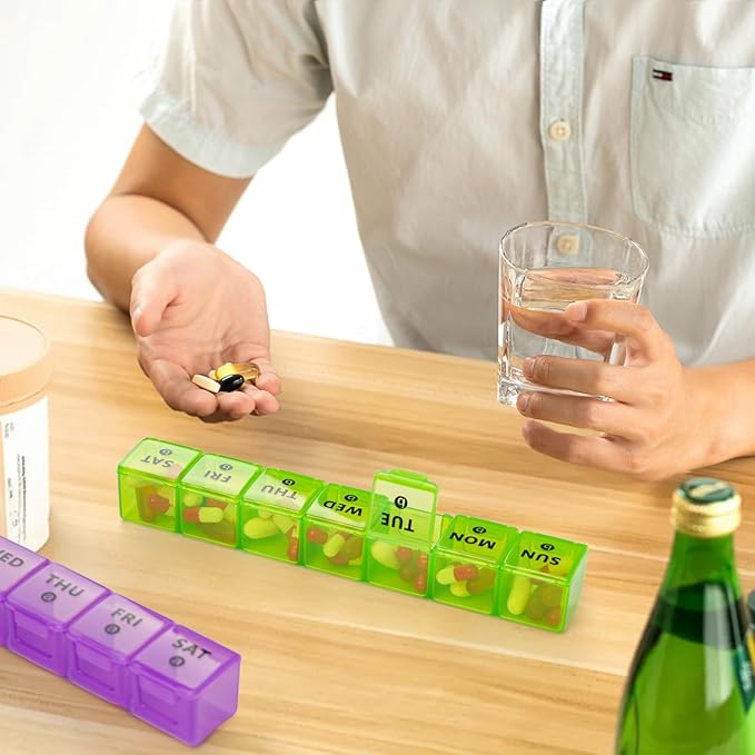 2-Pack Large Weekly Pill Organizer,Vitamin Pill Box Organizer 7 Day with Big Compartments, Am Pm Pill case for Travel,XL Medicine Organizer 14 Day for Fish Oils, Vitamin Holder Supplement