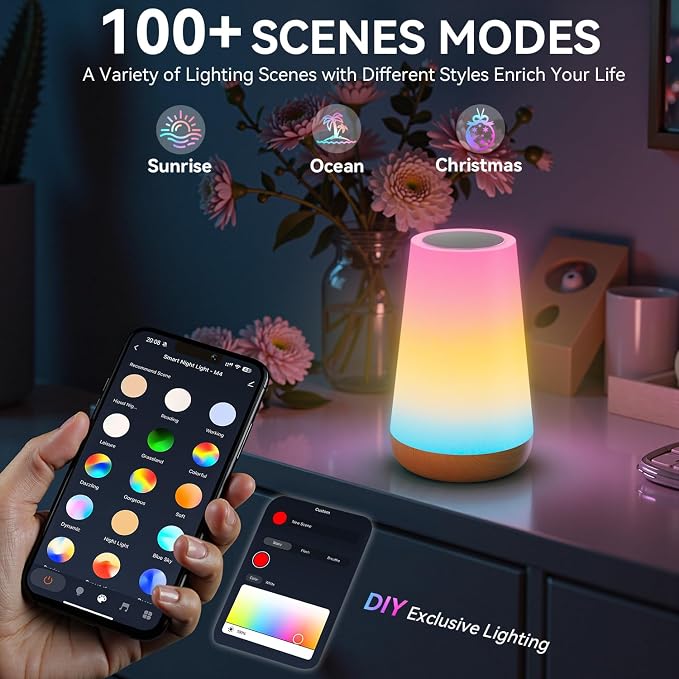 Auxmir Smart Night Light, Dimmable Nursery Table Lamp for Baby Work with App/Voice Control, LED Lamp with Music Sync and 100+ Scene Modes, Bedside Timer Lamp for Bedroom Living Room Sleep Aid(Corded)