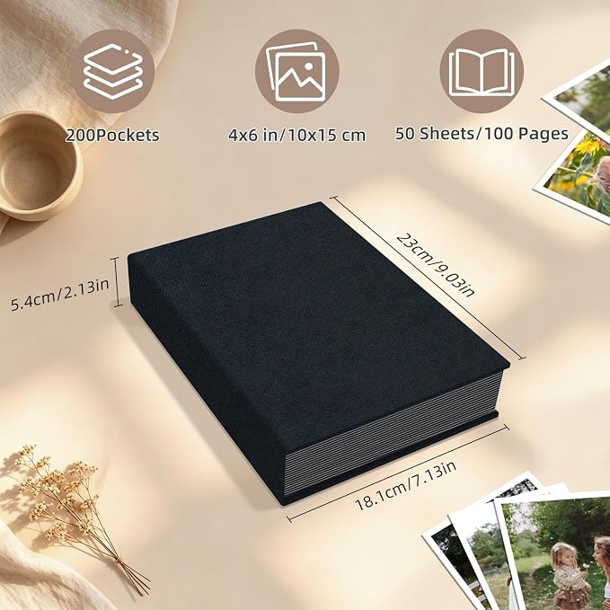 Popotop Photo Album 4x6 200 Pockets for Wedding Gifts,Linen Hardcover Picture Albums for Family Anniversary Baby Vacation Pictures