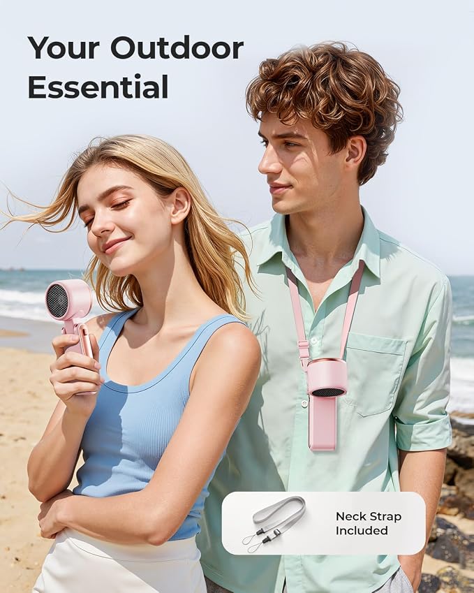 Portable Handheld Turbo Fan - 5 Gear High Speed 4000mAh Rechargeable Mini Personal Hand Fan Blow Cold Air, Battery Operated Travel Essentials, Beach Vacation, Gifts for Women, Men (Pink)