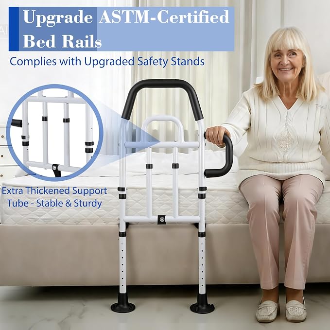 Bed Rails for Elderly Adults Safety, ASTM Approved Upgrade Bed Assist Rail for Seniors - Adjustable Bed Cane with Non-Slip Ergonomic Handle & Storage Pocket, Fit King Queen Full Twin Beds