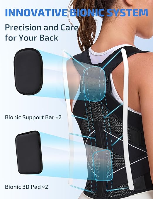 Posture Corrector, Bionic System Back Brace, Dual 3D Pads | Spine-Conforming Design, Size-Specific Fit, Bamboo Fiber Lining