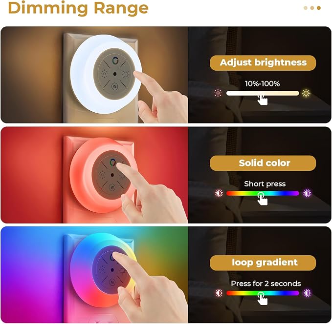 Dawnrise Night Lights Plug Into Wall with 12-Color Changing, 4 Pack | Dusk to Dawn Sensor Led Plug in Night Light Dimmable for Bedroom, Stairs, Kitchen, Hallway, Utility Room, Kids Room