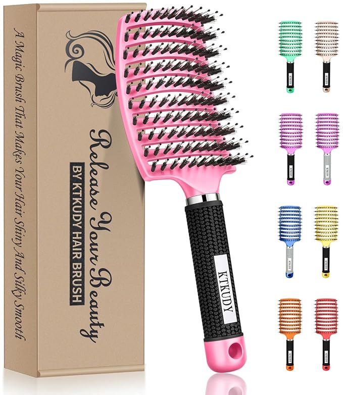 Detangling Brush for Women & Kids, Wet & Dry Hair, All Hair Types | Less pulling & breakage, Boar bristles tame frizz & add shine, Vents for faster blow-drying, Lightweight 4 oz, Non-slip grip