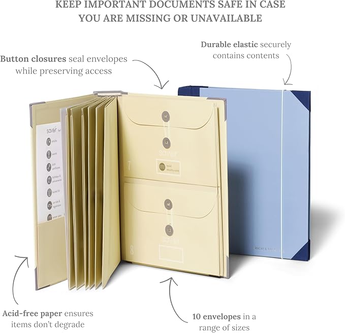 The Folio® Important Document Organizer by Savor | Binder with Guided Labels, Acid-Free File Folder Organizer with 10 Pockets, Document Holder for Home Records, Legal and Medical Papers (Blue) 2 Set