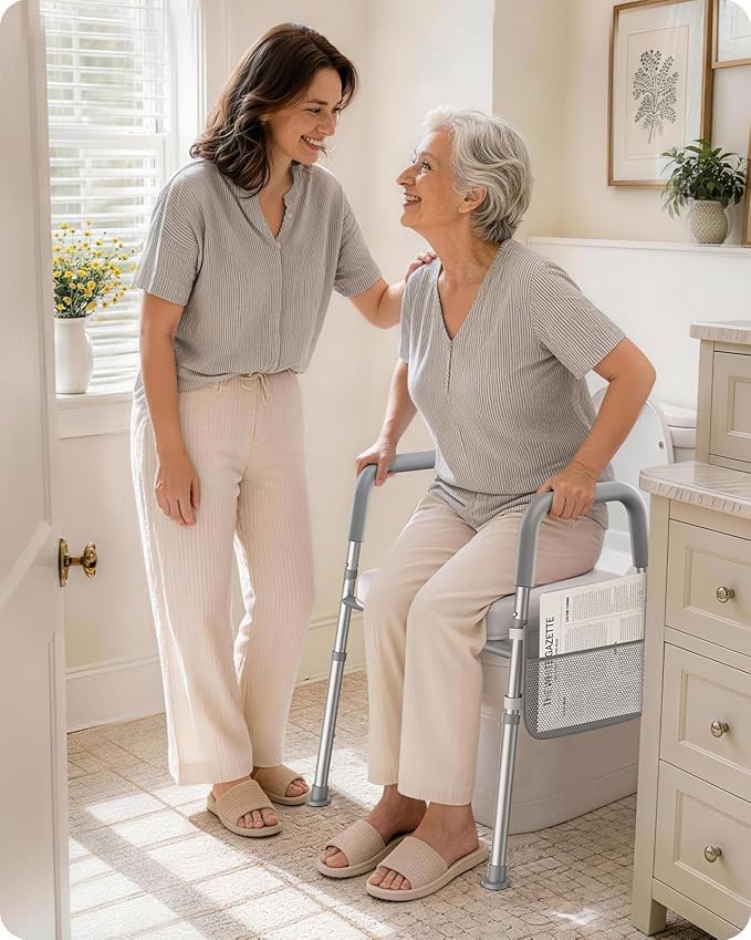KEKOY Toilet Seat Risers for Seniors, Adjustable Height Width, Fits Most Users | Padded Elevated with Handles, Tool Free Install, Fits Most Round Elongated Toilets for Handicap,Ideal for Bathroom, Grey