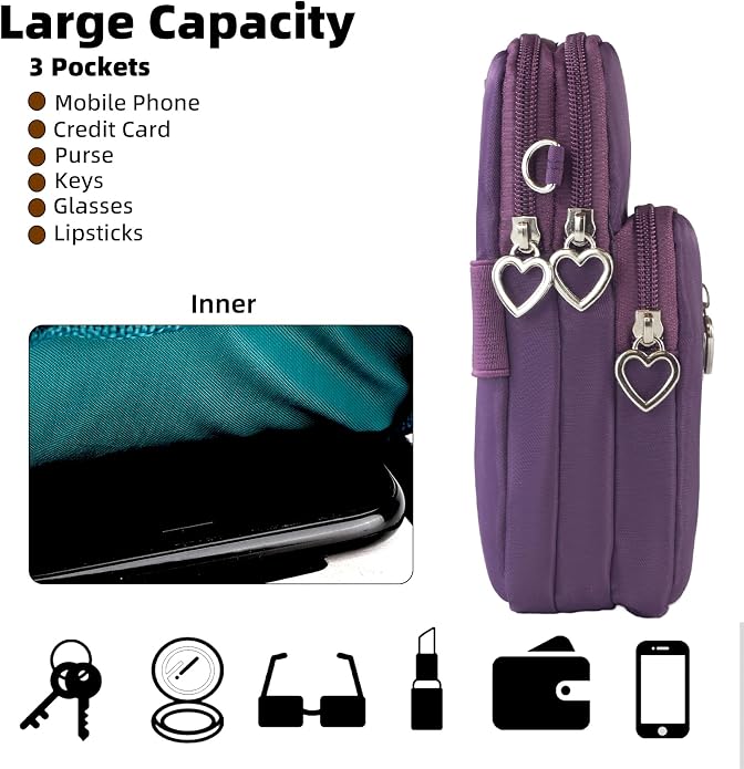 Small Crossbody Bag for Women - Mini Phone Purses with Crossbody Strap and Wallet - Nylon Arm Bag