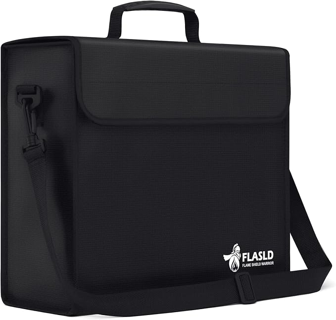 FLASLD Fireproof Document Bags, 15x12x5” Large Fireproof & Water Resistant Bag, Holder Home Office Portable Filing Storage for Valuables, Fireproof Folder FireSafe Box for Cash, Passport