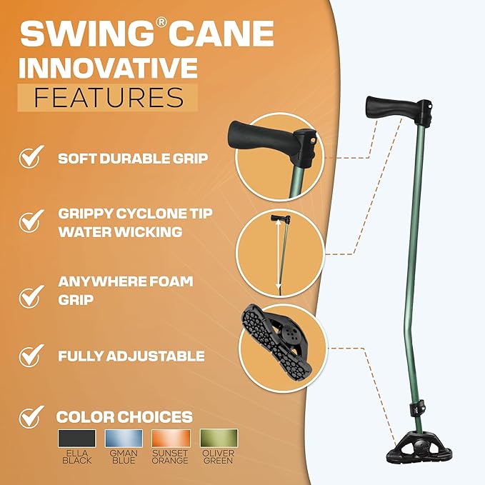Dynamo Swing Cane Ultimate Grip for Ultimate Support. Ergonomic Comfort, All Day Long. Designed for Stability, Built for Safety. Reliable Every Step of The Way. (Green)