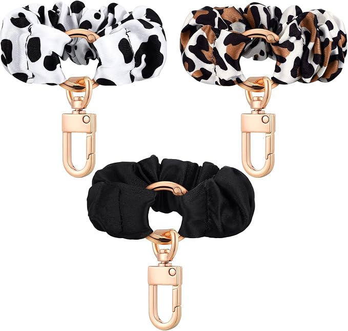 Jadive 3 Pcs Scrunchie Keychain Wristlet Cute Bracelet Stretchy Car Keyring Wrist Holder for Women Gym Travel Shopping