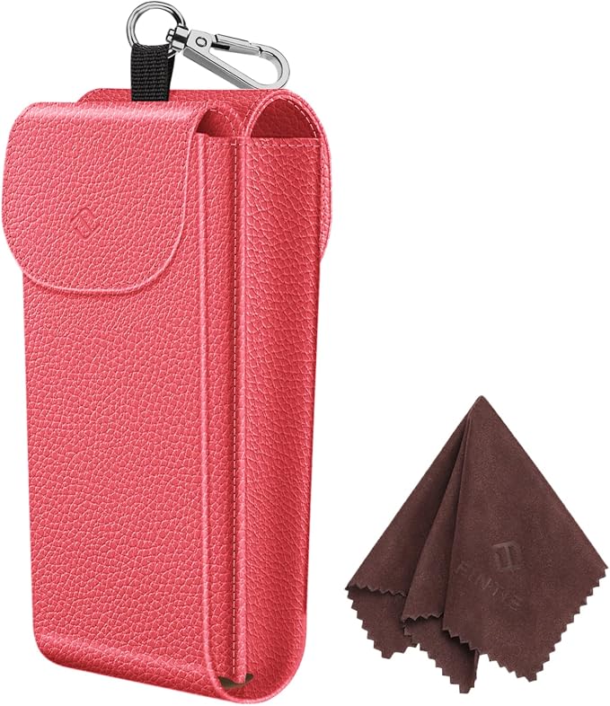 FINTIE Double Glasses Case with Carabiner Hook, Portable Vegan Leather Eyeglass Case Anti-scratch Sunglasses Pouch