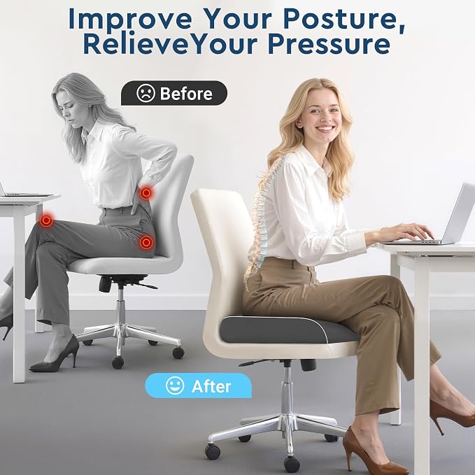 Seat Cushion, Memory Foam Office Chair Cushion, Gray, X-Large | Office Desk Accessories, Butt Pillow for Long Sitting Sciatica, Coccyx, Tailbone, Hip Pain Relief - for Home, Car, Airplane