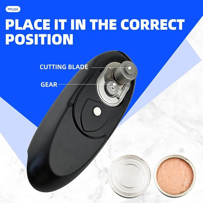Kitchen Rechargeable Electric Can Opener, One-Touch Opening, Smooth Rim, USB-C Fast Charge, Senior Friendly, Silver, Hands-Free Design, Easy to Grip and Fits Most Cans