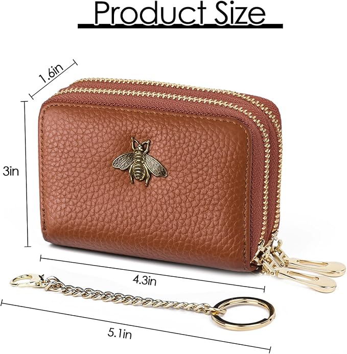 imeetu RFID Credit Card Holder, Small Card Wallet Women, Leather Card Case | Genuine Leather Women's Card & id Cases, Change Coin Purse with Zipper Keychain id Window, 20 Colors & 3 Styles, Daily, Gifts