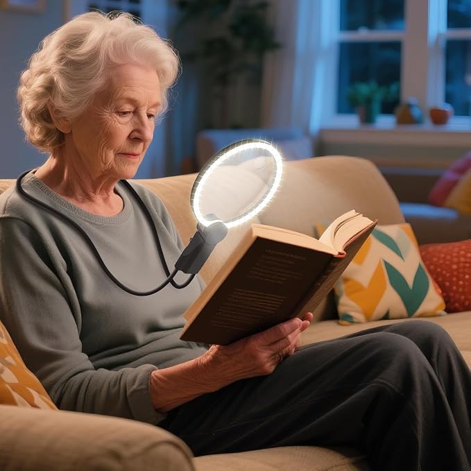 2500mAh Magnifying Glass with Light, 5X Hands Free Magnifier for Reading | Neck Magnifying Glass for Sewing, Knitting, Cross Stitch & Crafts, Rechargeable Lighted Magnifier for Seniors