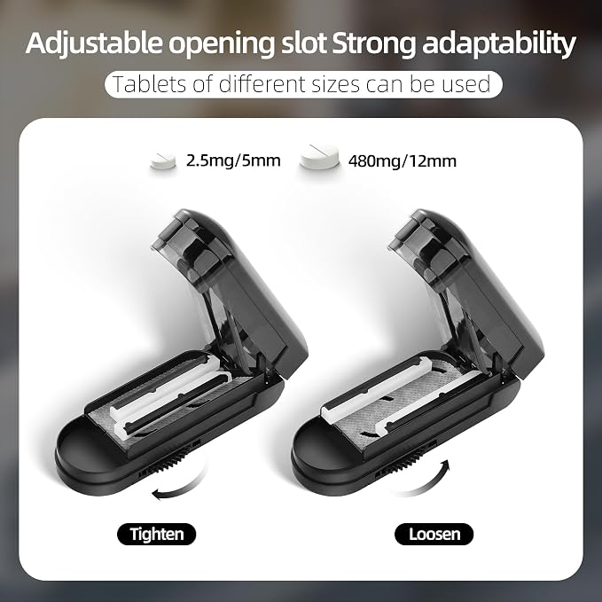 DUBSTAR Pill Cutter Splitter for Small and Tiny Pills, Multiple Pill Cutters for Small or Large Pills, Adjustable Pill Splitter with Centering Device and Blade Guard for Multi Tablets (Black)