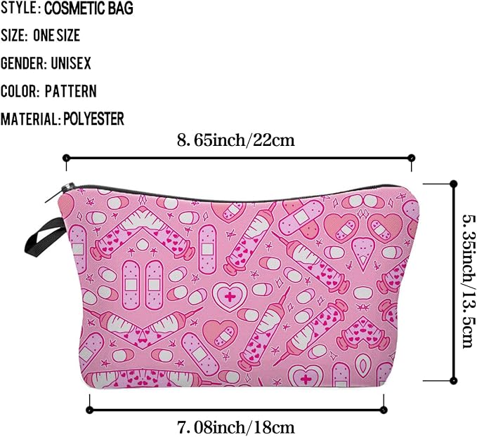 Livel lhood Pink Medical Supplies Small Makeup Zipper Bag | Pink Medical Supplies Printed Cosmetic Organizer Pouch, Medical Theme Gift for Women Friends