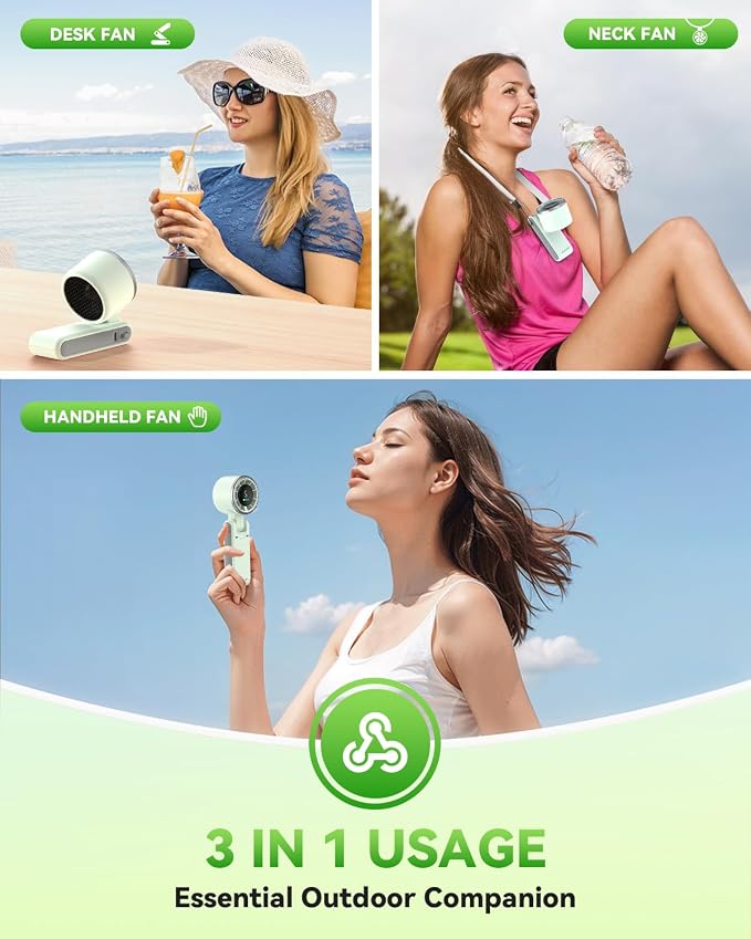 PlayHot Portable Handheld Turbo Fan, Travel Essentials, Gifts for Women/Men | 5-Speed, Up to 12H, 10m/s Airflow, USB-C Rechargeable, LED Display, 3-in-1 Foldable Personal Fan for Cruise, Beach, Vacation