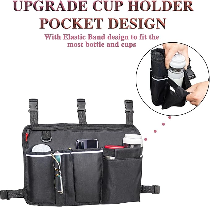 TONINT Large Walker Bag with Water Cup Holder,Walker Basket,Walker Accessories,Walker Bags For Folding Walker,Walker Bags For Seniors,Bag For Walker,Foldable Walker Storage Bag,Side Walker Bag