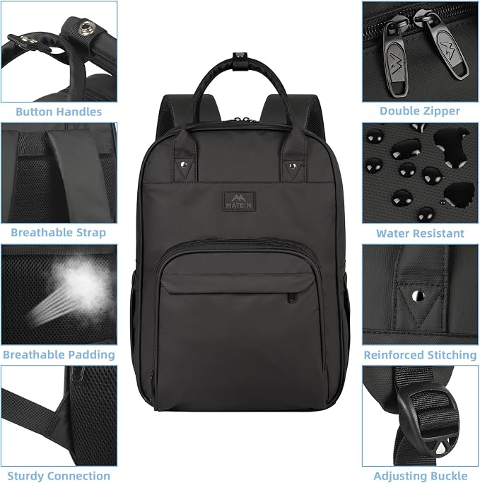 MATEIN Nurse Backpack, Nursing Medical Bag for Women Fits 15.6 Inch Laptop | Home Health Clinical Bag with Removable Organizer, Nurse Essentials, Nurse Work Backpack, Commute, Travel, Black