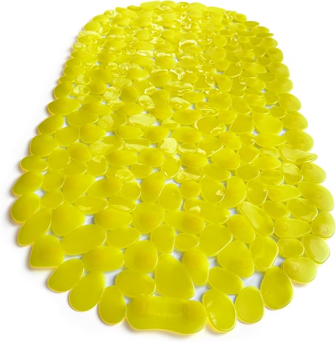 “Pebbles” Non-Slip Bathtub & Shower Mat 27”x14” Oval - Non-Toxic - Safe, Clean, Machine-Washable, Superior Grip & Drainage, Vinyl, for Smooth Floors ONLY, Transparent Light Yellow