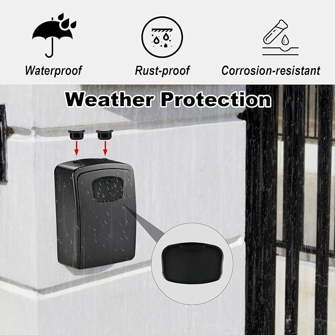 XXL Large Key Lock Box, 5.5"x4.1"x2.1", Upgraped Material | Waterproof Kirsite Combination Lockbox for Keys Outdoor, Portable Key Lock Box Wall Mount with Code (1 Pack, Black)