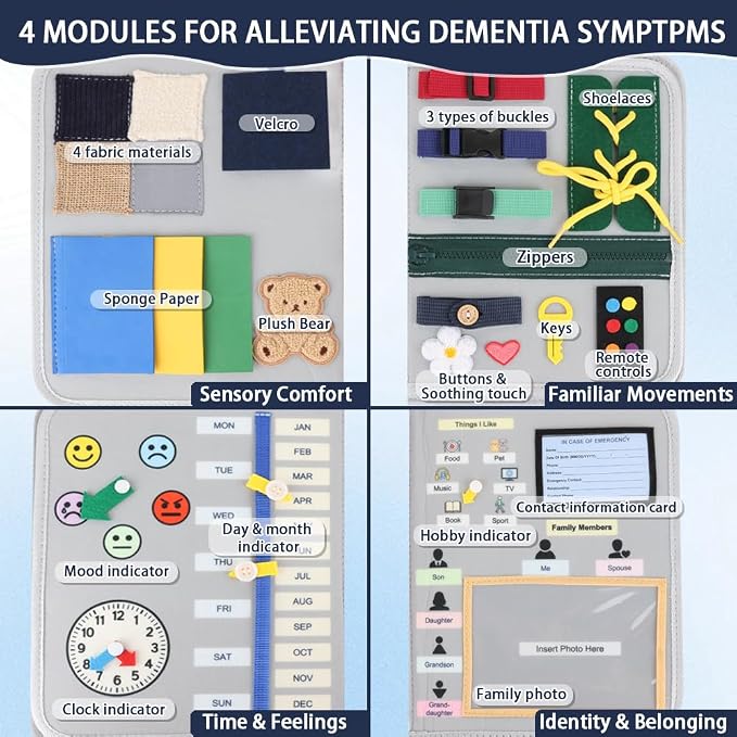 Fidget Blanket for Adults with Dementia – Adult Sensory Support Blanket for Daily Living Familiarity & Memory Engagement & Anxiety Relief - Non-Toy Felt Activity Book for Seniors for Memory Care