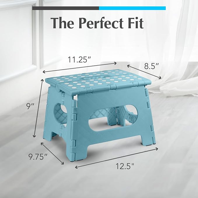 Handy Laundry Folding Lightweight Step Stool - Sturdy Enough to Support Adults - Opens Easy with One Flip - Great for Kitchen, Bathroom or Bedroom (Teal | 2-Pack)