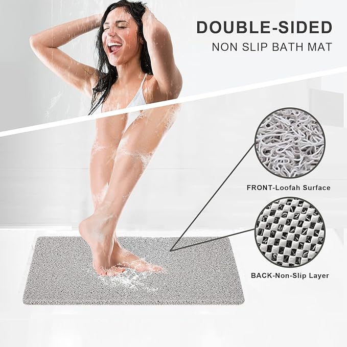 Nonslip Bathtub Mat, Anti Slip Bath Mat 0.6" Extra Thick, Quick Dry Bath Tub Anti Slip Shower Mat, Loofah Non-Slip Bath Mat for Tub Bathroom Pool Kitchen Entryway Home Hotel(Light Gray 16x27)