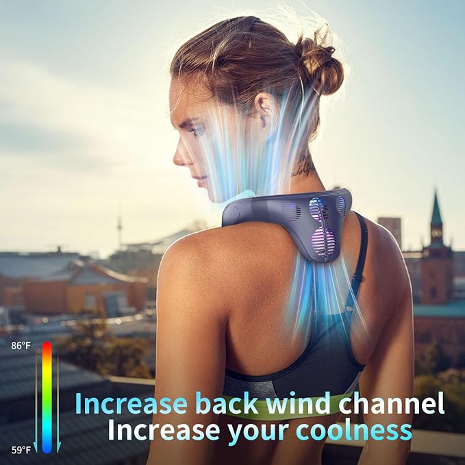 Neck Fan Back-Windy 6000mAh with Cooling Plate Bladeless Portable | Thermo-Electric Cooler Rechargeable Camping Essentials for Women Men Outdoor Activities Gardening Walking the Dogs(Navy Blue)