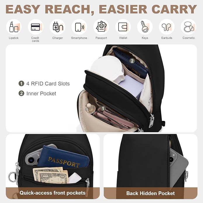 Sling Bag for Women, Anti-Theft RFID Crossbody Purse Travel