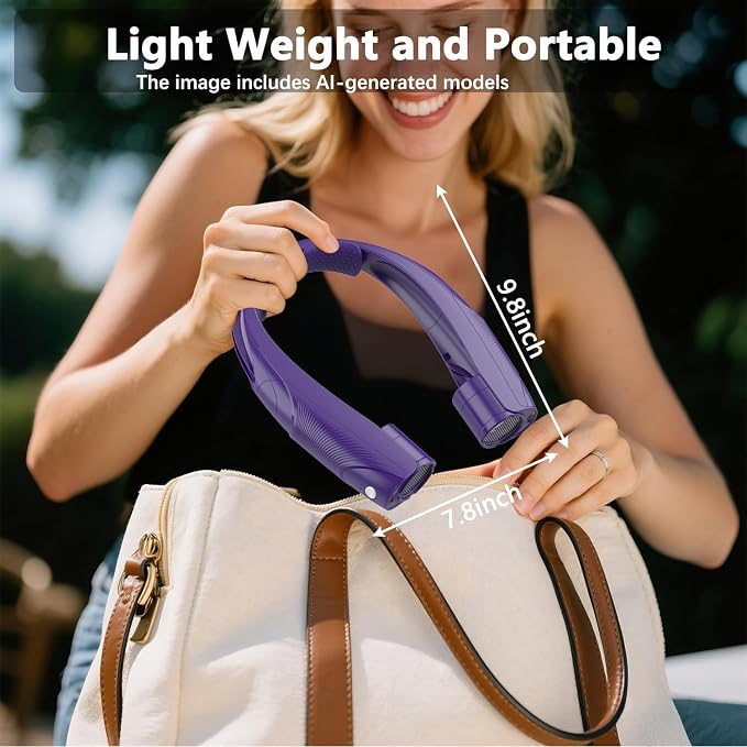 Neck Fan, 6000mAh USB Rechargeable Hands Free Personal Fan, 6 Speeds Adjustable Portable Neck Fans, Faster Cooling Wearable Fan, Ultra Quiet for Outdoor, Travel, Home, Office - Purple