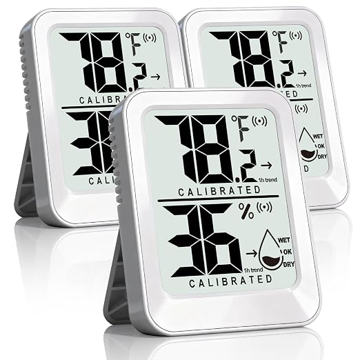 AyayaBoss 3 Pack Room Thermometer Indoor Hygrometer | Mini Size, Monitor Temperature & Humidity, Accurate Fast Read, Easy To View, Kickstand/Hanging/Wall Adhesive, ℉/℃, w/ Battery
