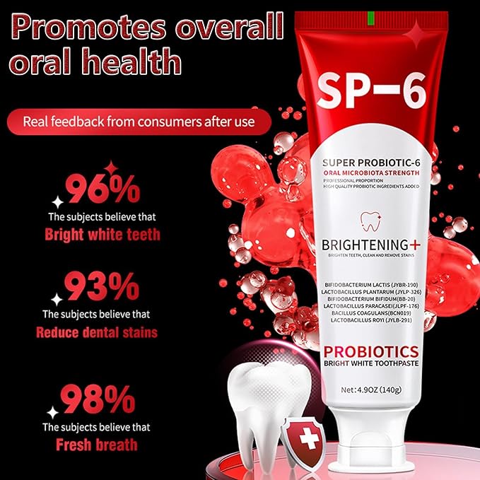 Sp-6 Super Probiotic Brightening Toothpaste, 6 Probiotics Formula for Gum Health,Strengthening Microbiota Oral Microbiota Strength for, Fluoride-Free, Fresh Mint Flavor, 4.9 OZ (Natural Mint-1PCS)