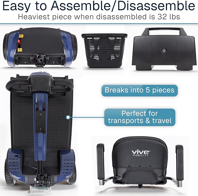 Vive Mobility Scooter for Seniors - 4 Wheel Electric Wheelchair Scooter for Adults, Elderly - Motorized Power Wheel Chair Mobility Aid - Motor Medical Device for Safe, Comfortable, Long-Range Travel