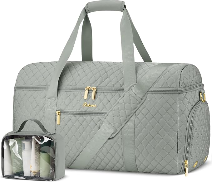 Weekender Bags for Women, Wide Open Large Travel Duffle Bag with Shoe Compartment, Overnight Hospital Bag For Women Labor Delivery, Carry on Bag Personal Item Travel Bag with Wet Pocket (Dark Green)