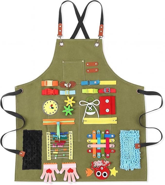Shyyween Navy Green Fidget Apron for Elderly Fidget Blanket for Alzheimer's Therapy Activity Apron Anxiety Relief Supplies