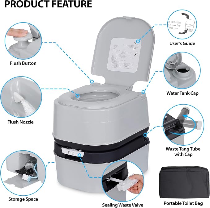 HSM 6.4 Gallon Waste Tank Portable Toilet for Camping RV Boating Fishing Indoor Outdoor Toilet Compact Double-outlet Anti-leak Seal Ring Commode with Travel Bag Sprinkling Bottle | for RV Boating Fishing Indoor Outdoor Toilet Compact Double-outlet Anti...