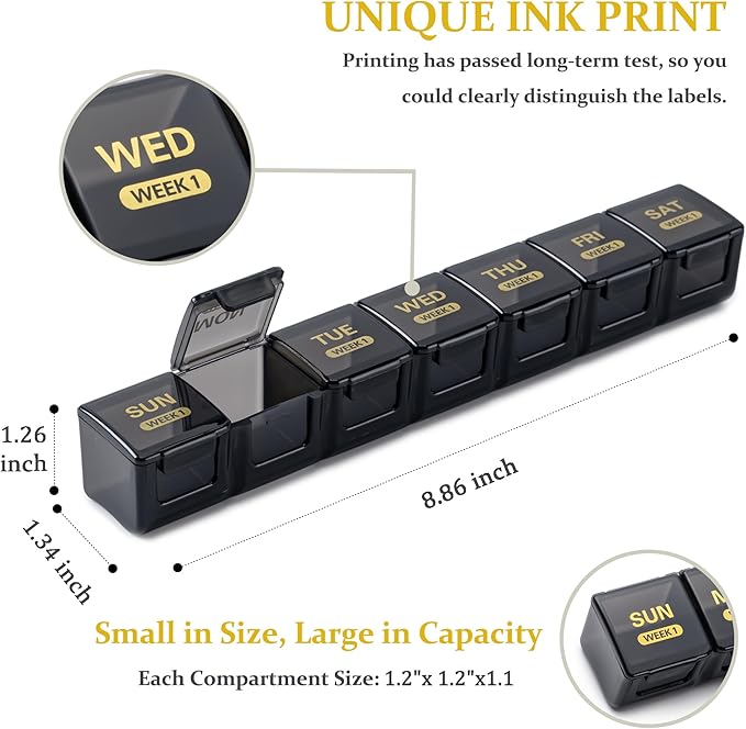 Monthly Pill Organizer, 28 Day Pill Box 1 Time a Day with Dust-Proof Case, Large 4 Weeks a Month Pill Case Container, Daily Vitamin Case Box for Pills/Medicine/Fish Oil/Supplements（Clear Colorful）