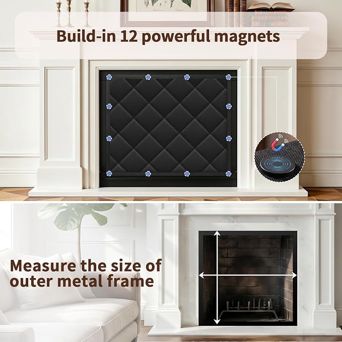 Magnetic Fireplace Draft Cover, Fireplace Blocker Blanket Save Energy, Indoor Fireplace Draft Stopper for Winter Heat Loss and Summer Cooling, Fireplace Insulation Cover for Iron Frame 45 x 34