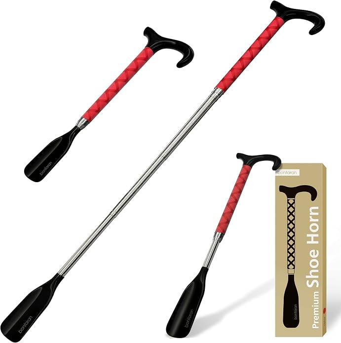 Shoe Horn Long Handle for Seniors, Telescopic Stainless Steel | Long Shoe Horn, 14"-35" Adjustable Length, One-Pull Extension, Matte Finish, Reduced Wobble, No-Bend Shoe Helper